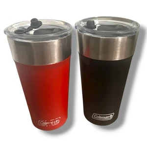 Menge 2 Coleman Becher 20 Unzen Schwarz Gelb Edelstahl Tasse Flaschenöffner - Bild 1 von 5