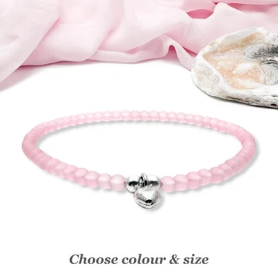 Heart Anklet, Frosted Glass Beads & Silver Love Charm, UK Handmade, Free P&P - Image 1 of 4