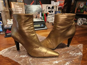 NUEVO Botín Para Mujer Talla 7 B Ralph Lauren Antiguo Puntera Dorada Cuero Punta Italia - Imagen 1 de 16