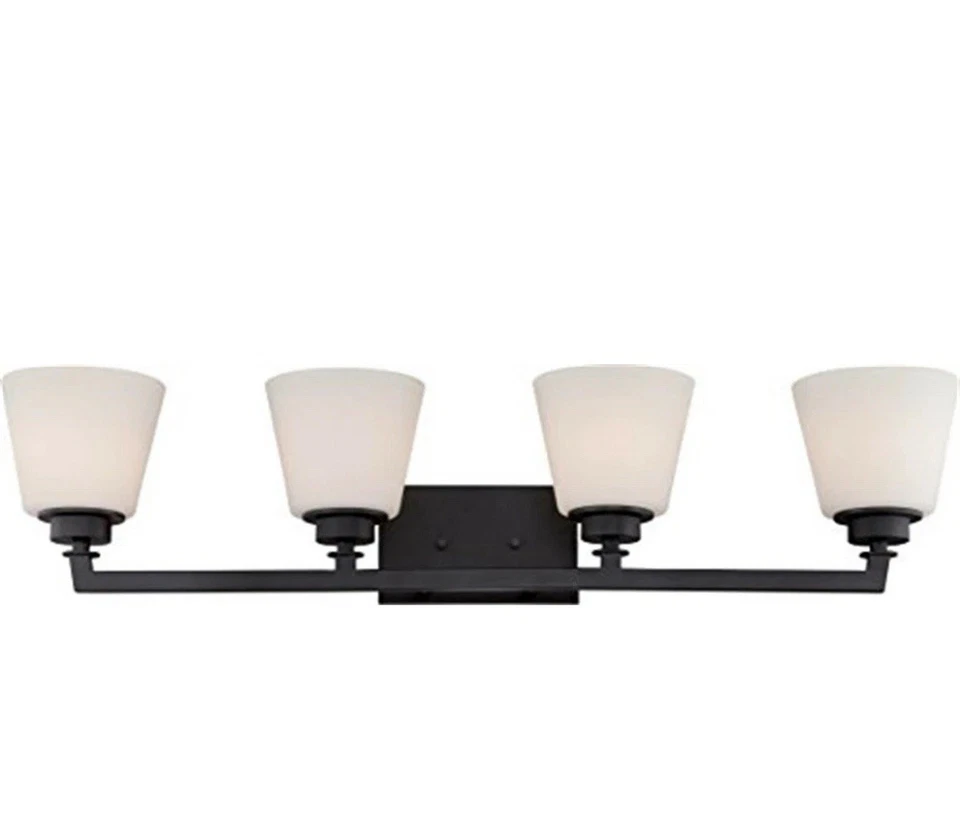 Mobili - 4 Light Vanity w/ Satin White Glass -Aged Bronze Finish - SATCO-60-5554 - Image 1 of 1