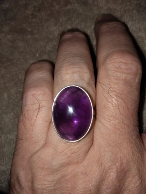 Anillo grande cabujón amatista talla 10 plata de ley Foto 1 de 3