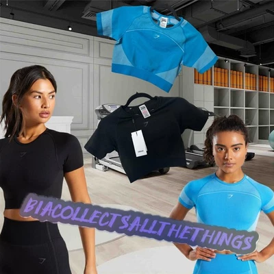 Top corto GYMSHARK Workout OOS ultra sin costuras negro nuevo con etiquetas + azul neón nuevo sin etiquetas Foto 1 de 4