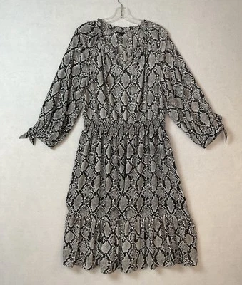 Talbots Dress Womens XL Black White Snake Print Ruffles Long Sleeves V-Neck - Image 1 of 4