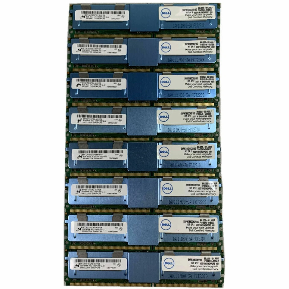 (64GB) Micron 8 x 8GB 667MHz Server ECC REG Memory 4Rx4 PC2-5300F DDR2 RAM - Image 1 of 1