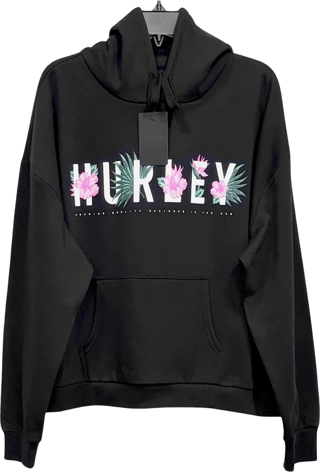 Sudadera con capucha corta/corta de lana Hurley - nueva con etiquetas para mujer 1X negra/multi - #46277-P4 Foto 1 de 1