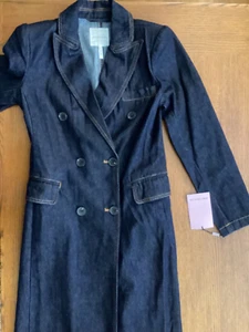 Avec Les Filles Anthropologie Denim Coat Trench Jacket Size S Raw Indigo NWT - Picture 1 of 21