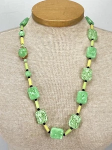 Vintage West Germany Single Strand Necklace Box Clasp Chunky Square Beads Green - Picture 1 of 11