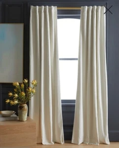NWOT! Quince Cotton Velvet Blackout Ivory Curtains, 48" x 96" 2- Panels (437) - Picture 1 of 12