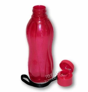 Tupperware Eco Water Bottle 16 oz. Flip-Top Cap Red Glitter w/ Black Strap ❤️ - Picture 1 of 2