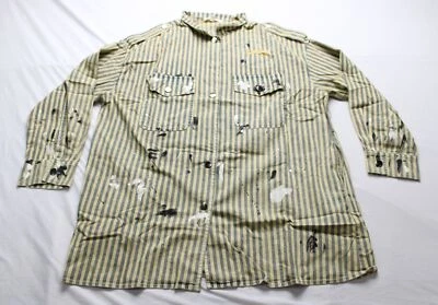 Blusa feminina de veludo azul listrada pintada abstrata botão para cima EJ2 amarela grande nova com etiquetas  - Imagem 1 de 3