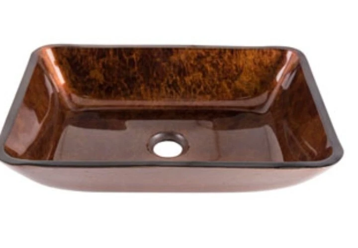 Fregadero de baño rectangular de vidrio VIGO en fusión roja y marrón Foto 1 de 4