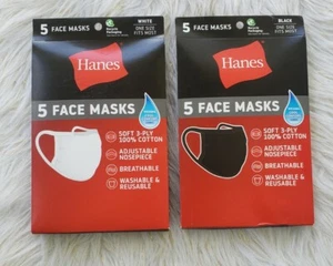 5 Pack Hanes Face Masks - Black & White Cotton Reusable Cover LOT OF 2 - Picture 1 of 4