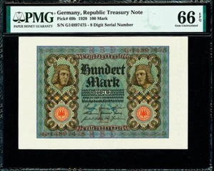 Deutschland 100 Mark 1920 Pick-69b GEM UNC PMG 66 EPQ - Bild 1 von 2