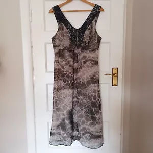 Per Una M&S Black Brown Animal Print Lined Summer Dress Size 16R - Picture 1 of 11