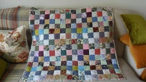 Patchwork Lap Quilt Lightly Hand Quilted All New Fabric 2 oz Wadding 38 x 34 ins - Picture 1 of 15