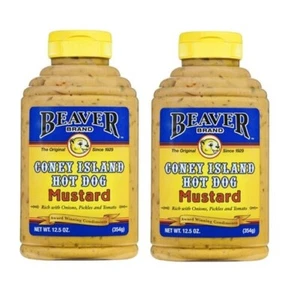 915397 2 X 354g SQUEEZE BOTTLE BEAVER BRAND CONEY ISLAND HOT DOG MUSTARD - Picture 1 of 3