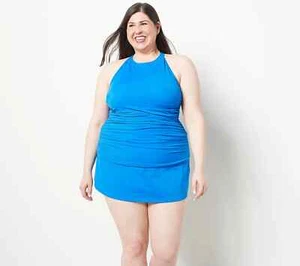 Denim & Co. Beach Halter Tankini with Skirt Blue 20W - Picture 1 of 3