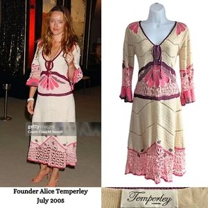 Vtg Y2K 2005 TEMPERLEY LONDON Crochet Boho Midi Dress as worn by Founder Sz 6 - Picture 1 of 10