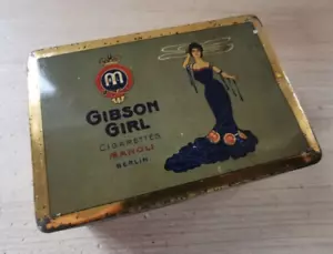 Antica scatola di latta " Gibson Girl " sigarette Manoli Berlino rara anni 20 - Foto 1 di 4