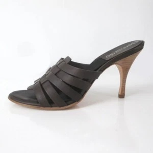 Bernardo Chocolate Leather Springolator Slides Mules 7 - Picture 1 of 10