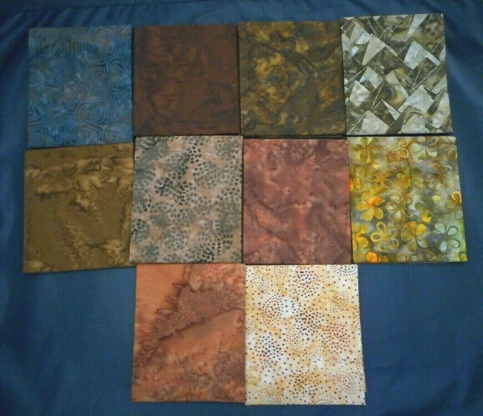 Batik Quilt Fabric 10 Fat Quarters FQ Mainly Browns Premium Cotton Lot 17 - Image 1 of 1