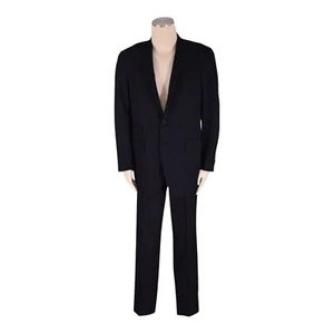 ETRO 3 Buttons Blazer Suit Virgin Woo Pin Striped Navy Pocketed Size US 42 L - Picture 1 of 19