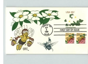 The HONEY BEE, Cartoon Bee, 1988 First Day of Issue on Stamped envelope w/ Honey - Picture 1 of 1