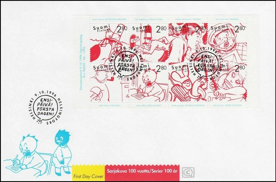 Comics Centenary Of Cartoon Finland Booklet Finland Mint FDC 1996 - Image 1 of 1