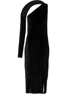 Samtkleid mit Schlitz Gr. 36/38 Schwarz Midikleid Abend-Kleid Party-Dress Neu - Bild 1 von 1