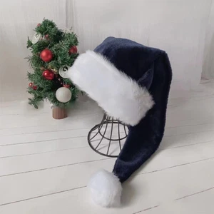 Christmas Long Hat Plush Xmas Long Costume Pompom Santa Claus Cap Adult - Picture 1 of 20