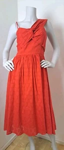 ASOS Size 10 Dress Cotton Red Midi Polka Dot Fit & Flare One Shoulder BNWT - Picture 1 of 11