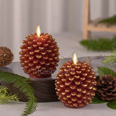 2 PIEZAS Luminara Batería Sin Llama Velas Cono de Pino Control Remoto Cera Marrón Sin Perfume Foto 1 de 4