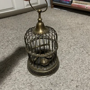 Vintage Vogelkäfig aus echtem Messing 10,5 Zoll mit Sitzstange und Futternäpfen - Bild 1 von 9