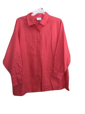 Blusa Westbound para mujer talla grande manga larga talla 2X 100 % lino rosa intenso Foto 1 de 4