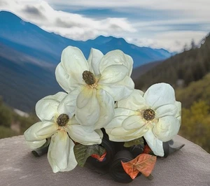 3 8" Magnolia Blooms Floral Pick Realistic Large White Faux Flowers 28" Stems - Picture 1 of 10