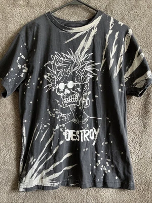 复古 Ed Hardy Destroy 男式中号衬衫仿旧朋克摇滚 — 第 1/4 张图片