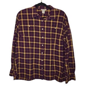 Duluth Trading Co Free Swinging Flannel plaid purple yellow shirt sz XL - Picture 1 of 6