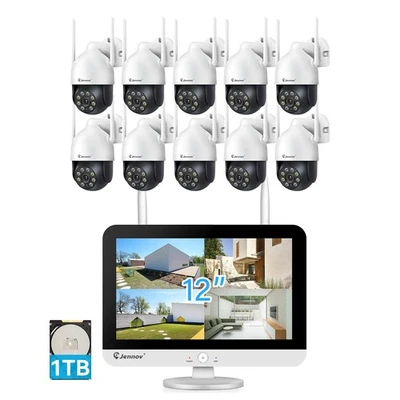 WLAN wireless IP security camera set 1TB HDD audio 10CH 5MP monitor outdoor - Image 1 of 4