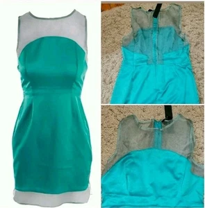 👗 Vestido Aryn K Azul SEDA Ilusión Funda Sobre la Rodilla Fiesta Cóctel ~ L M3020 - Imagen 1 de 9