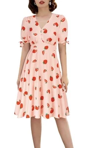 NWT pink Strawberries V-neck Midi Sundress - Picture 1 of 5