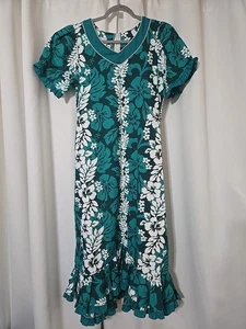 Vintage Karyl Kaye Hawaii Maxi Muumuu Kleid Damen XL grün Hibiskus Blumen - Bild 1 von 8