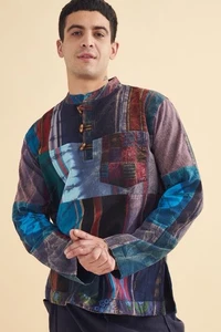 Earthbound Shirt gesteppter Patchwork Pullover bunt kariert Medium Sweater - Bild 1 von 8