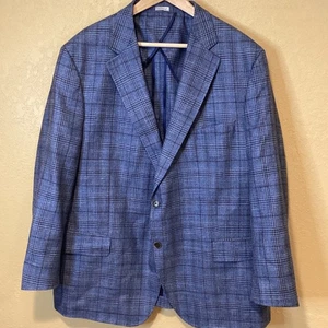 Peter Millar Plaid Tailored Fit Jacket, Men's 48R, Blue Plaid, Wool/Silk/Linen - Picture 1 of 9