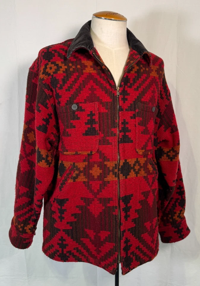 Vintage Woolrich Aztec Southwestern Print Wool Coat Zip Jacket Sz L Made in USA - Image 1 of 4