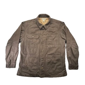Duluth Trading Men’s Green Brown Canvas Chore Barn Coat Jacket Lined Workwear L - Picture 1 of 7