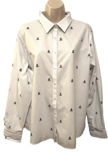 Lands' End Women's Blouse Size 18 Striped Nautical Cotton Button-up Career Top - Picture 1 of 8