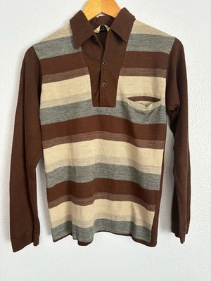 Vintage Años 60 Monte Carlo Acrílico Tejido Abotonado Marrón Rockabilly Mod S Foto 1 de 4