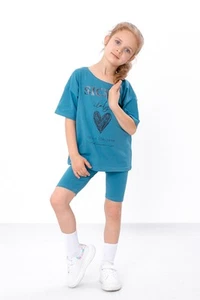 Lightweight Girls’ Knit Set – Relaxed Fit Short Sleeve T-Shirt & Stretch Bike... - Picture 1 of 7