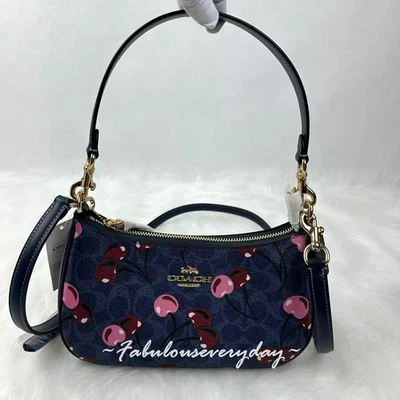 Coach Teri Shoulder/Crossbody Bag Signature Canvas W/ Cherry Print CY694 Denim - Image 1 of 4