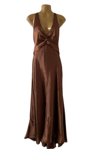 Abito vintage DAVID’S BRIDAL Halter slip Y2K babydoll asimmetrico fata taglia 8 marrone - Foto 1 di 16
